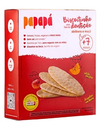 BISCOITO FASE DENTICAO ABOBORA E MACA SEM GLUTEN PAPAPA CAIXA 12X36G