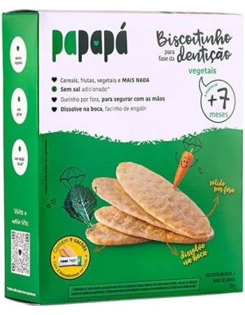 BISCOITO FASE DENTICAO VEGETAIS SEM GLÚTEN PAPAPA CAIXA 12X36G