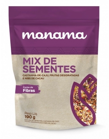 MIX DE SEMENTES MONAMA 16X190G - CASTANHA CAJU FRUTAS E NIBS CACAU - RDC